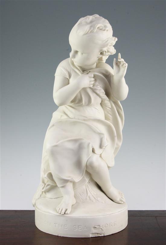 A large Copeland Parian figure On the seashore, after J.Durham, late 19th century, 47cm, chip to plinth